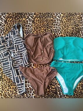 SHEIN Brown & Teal Swimwear Mix - One-Piece and Separates. SET OF 3
